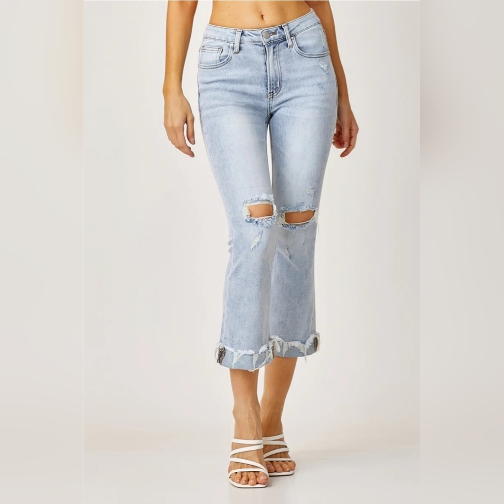 ❤️ RISEN DISTRESSED ANKLE BOOTCUT CUFFED JEANS, 4/5 (27)